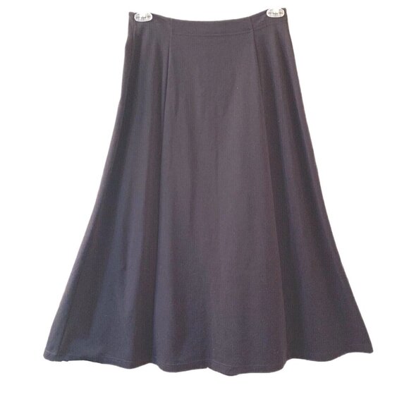 LizSport Stretch A-Line Black Skirt Gold Buttons Sz 10 Flared Knee Length - Picture 2 of 10